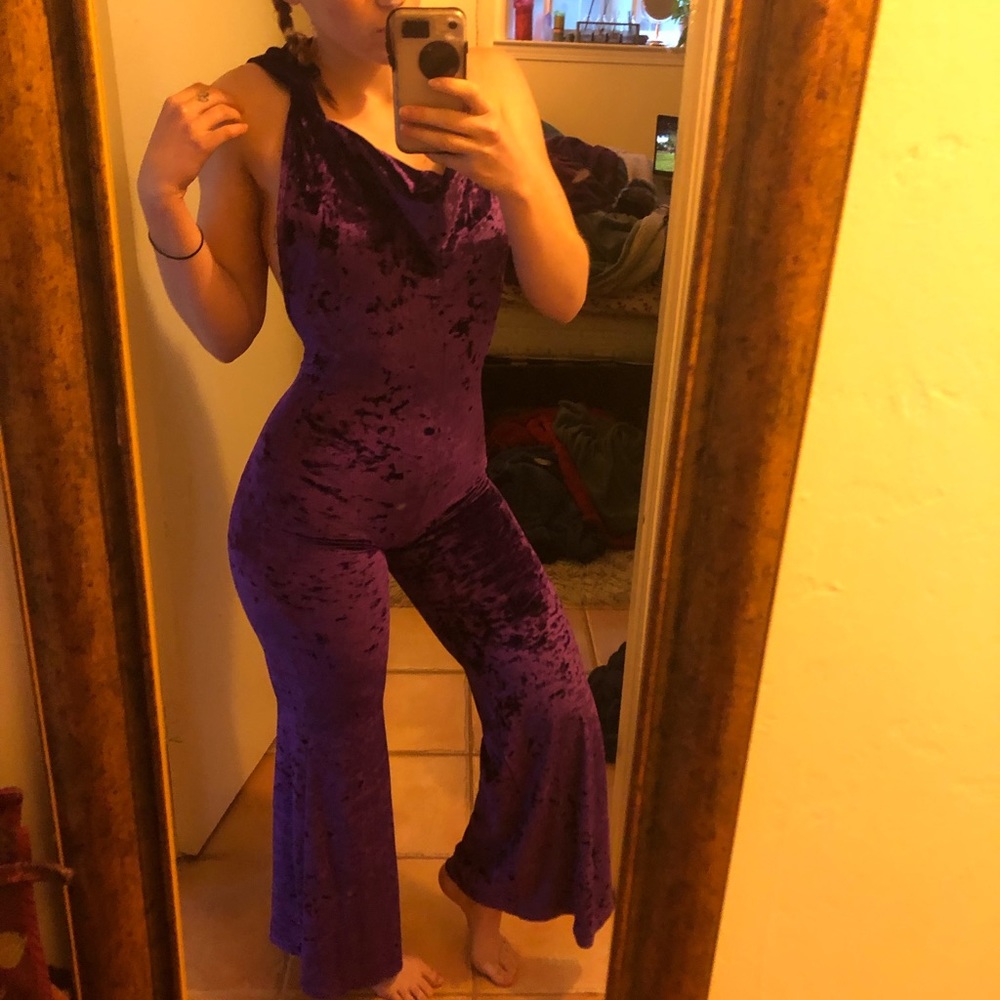 Purple velvet jump suit festival